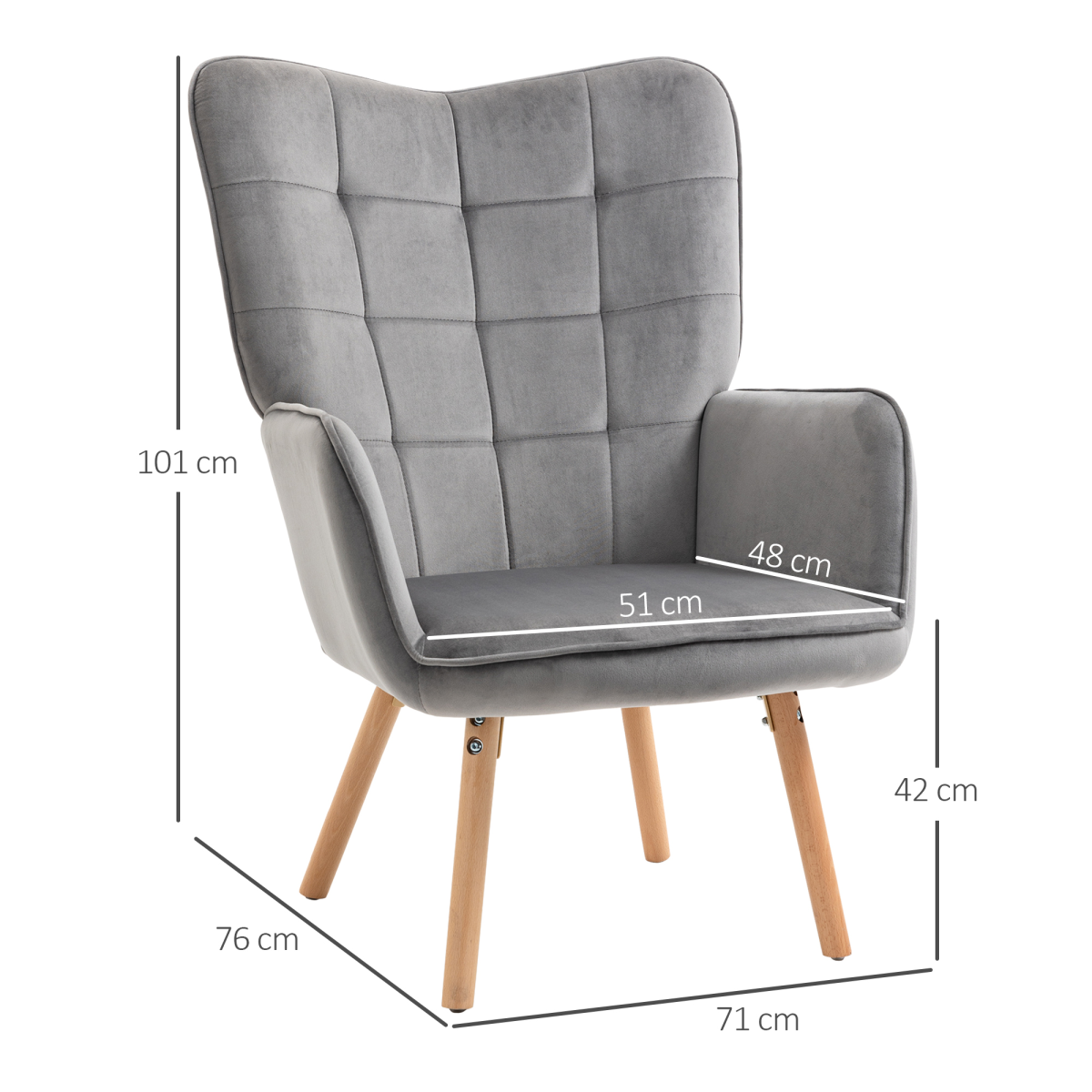 Aurora Modern Accent Chair Velvet-Touch Tufted Wingback Armchair Grey