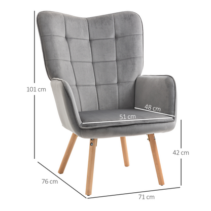 Aurora Modern Accent Chair Velvet-Touch Tufted Wingback Armchair Grey