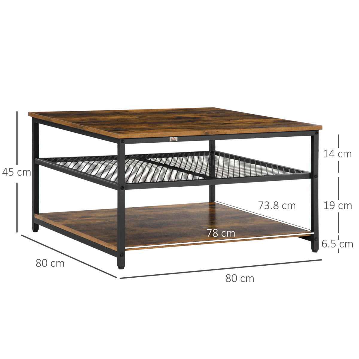Aurora Industrial Coffee Table, Cocktail Table  Storage Shelves, Rustic Brown