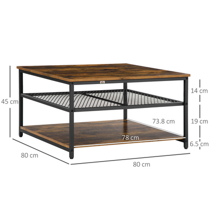 Aurora Industrial Coffee Table, Cocktail Table  Storage Shelves, Rustic Brown