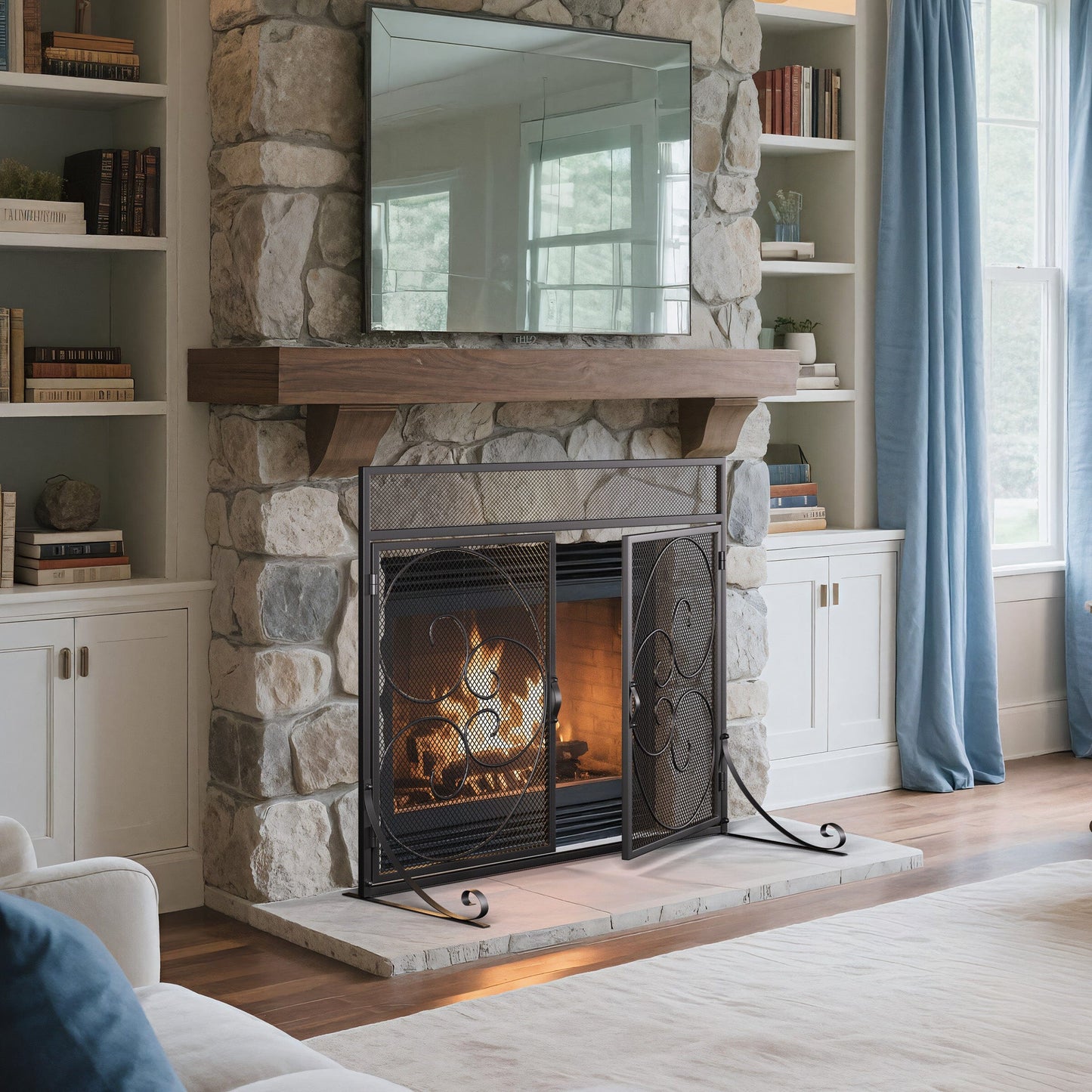 Smallbee Iron Fireplace Screen Black Powder-Coated – 89x25x71.5cm