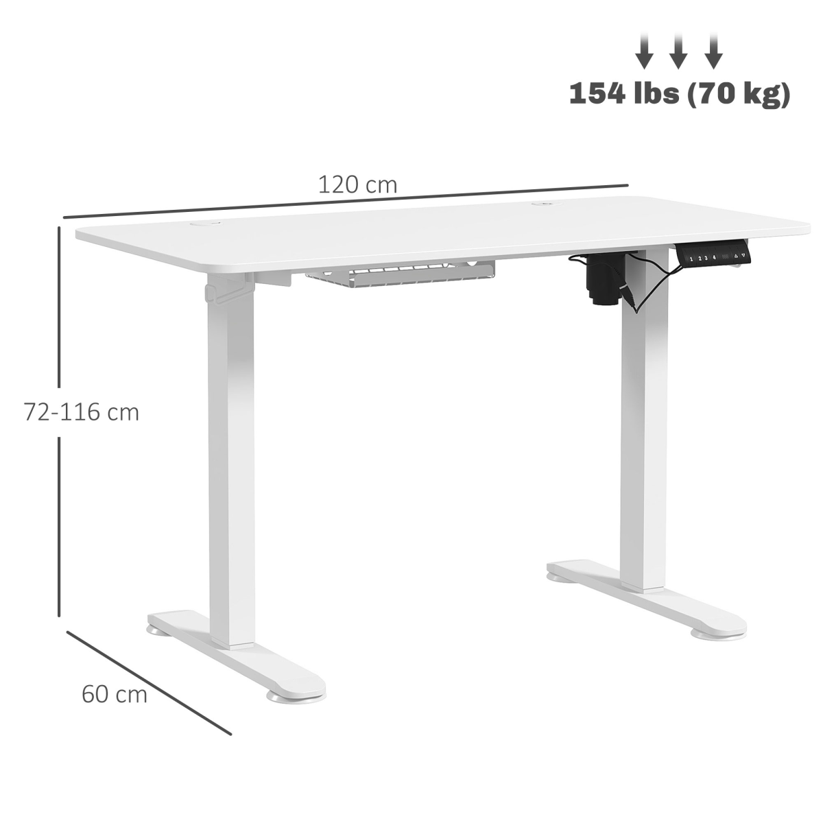 Luna Adjustable Desk, Electric Standing Desk for Home Office, White