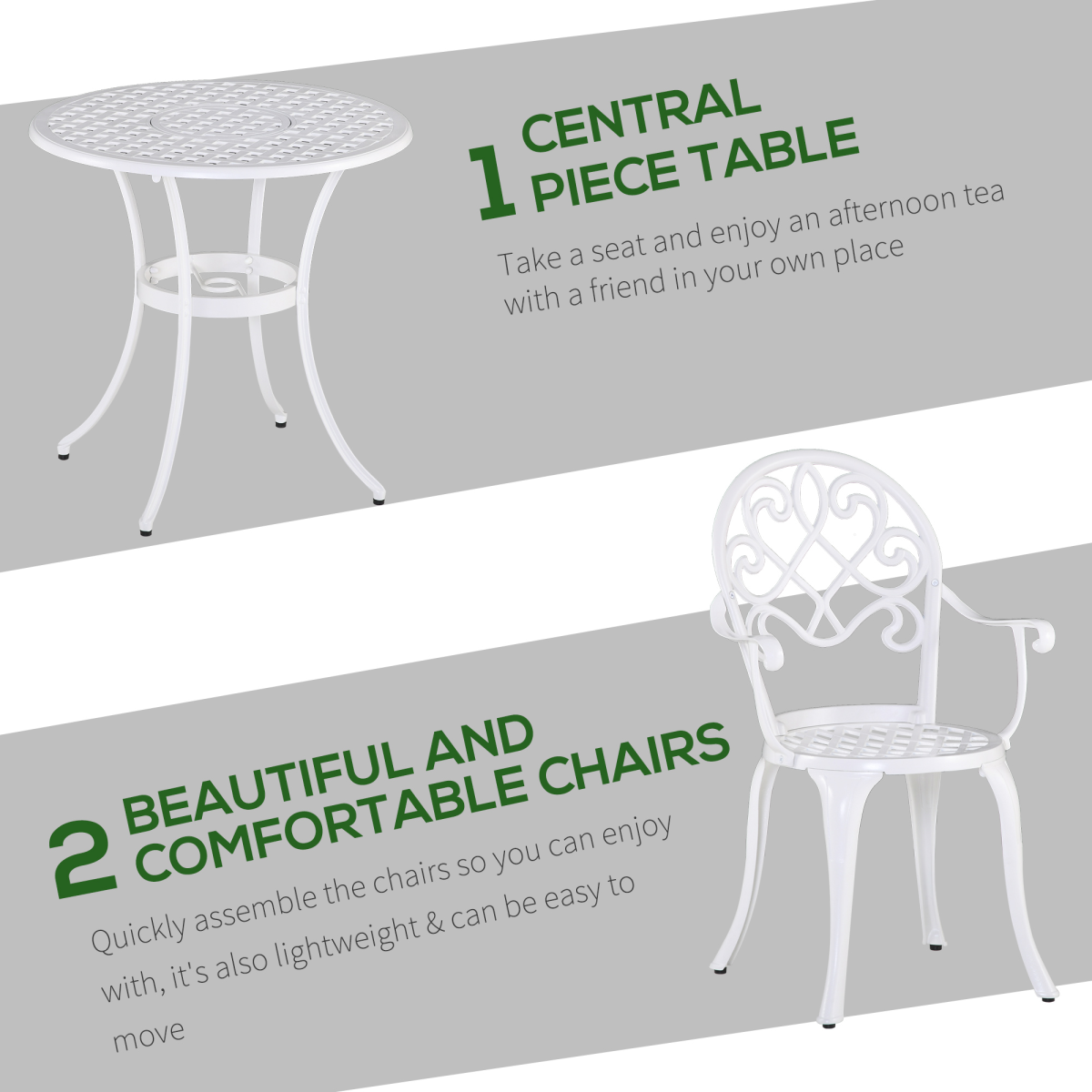 Esterno 3PCs Bistro Set,  Aluminium Garden Table and Chairs
