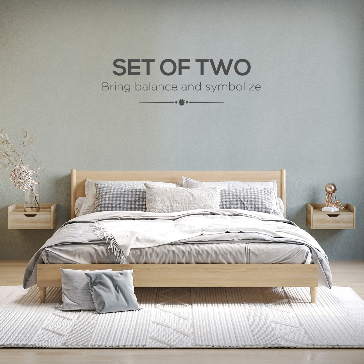 Aurora Floating Nightstand Set of 2, Nightstand with Drawer