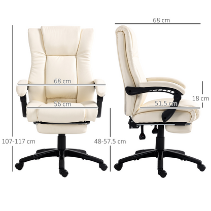 Luna Executive Home Office Chair High Back Recliner, with Foot Rest, Cream