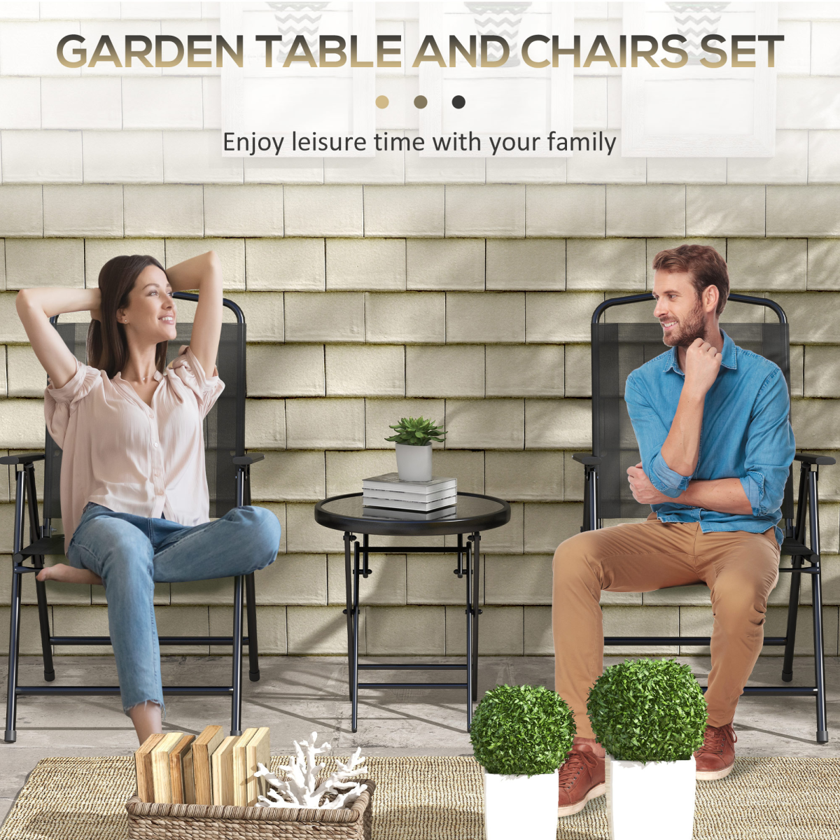 Esterno Bistro Set Folding Chairs & Coffee Table for Balcony