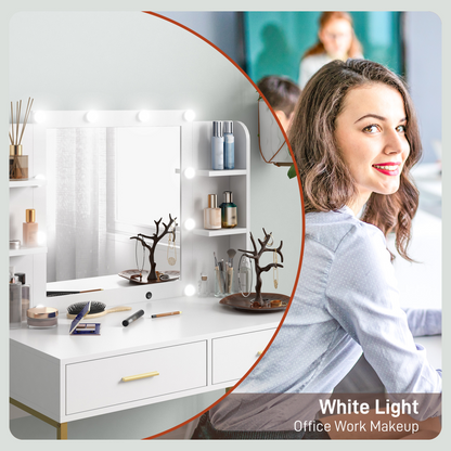 Aurora Makeup Vanity Desk Set with Lighted Mirror, Stool, Drawers