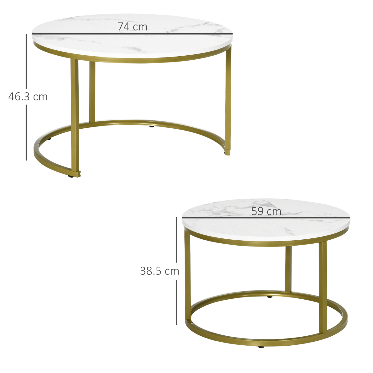 Aurora  Marble Coffee Table Set of 2, Round Nest of Tables for Living Room