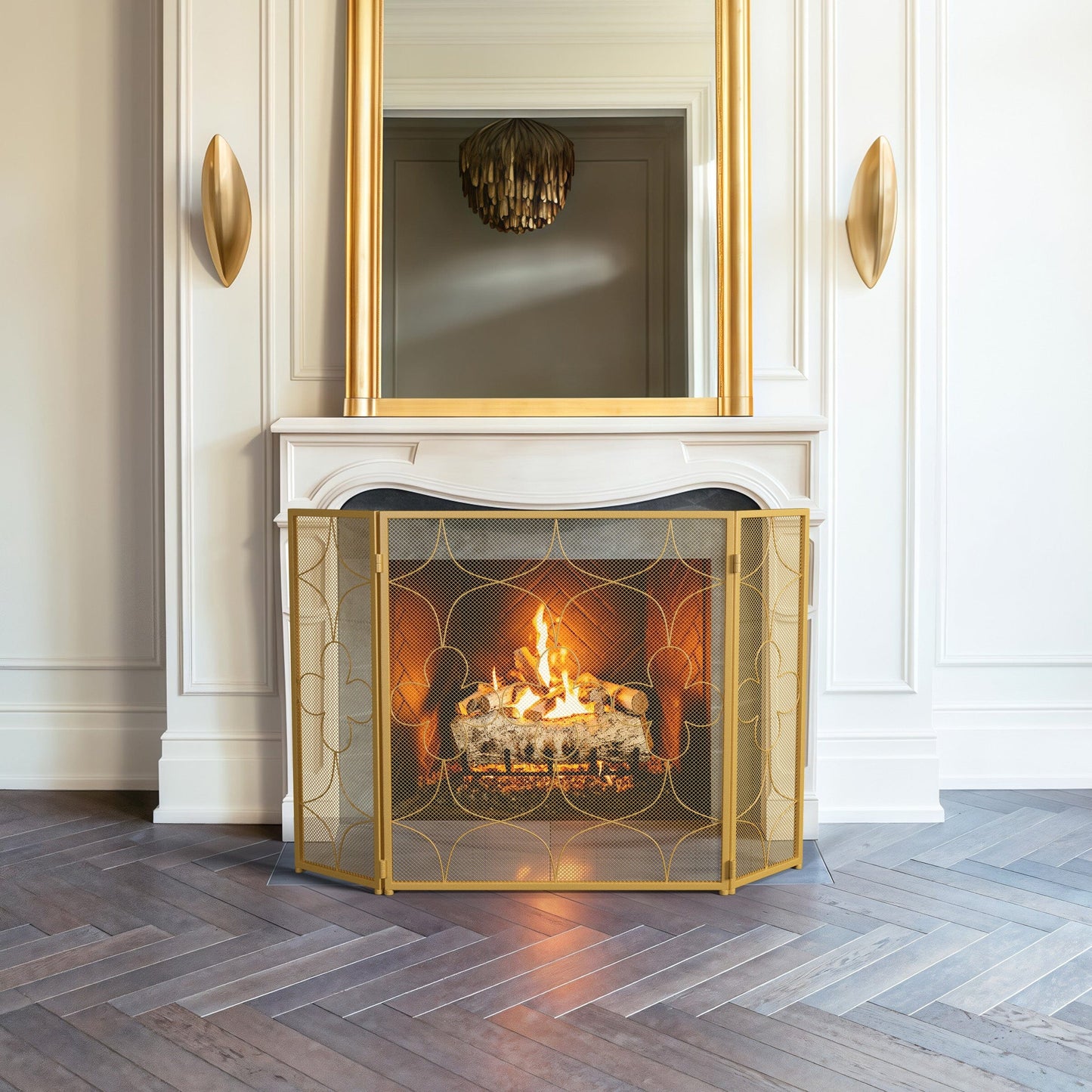 Smallbee Iron Fireplace Screen Gold Powder-Coated – 122x2.3x77.5cm