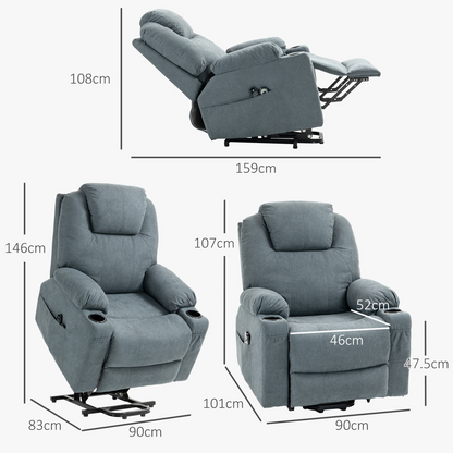 Aurora Lift Chair with Vibration Massage, Heat, Easy Assembly, Grey