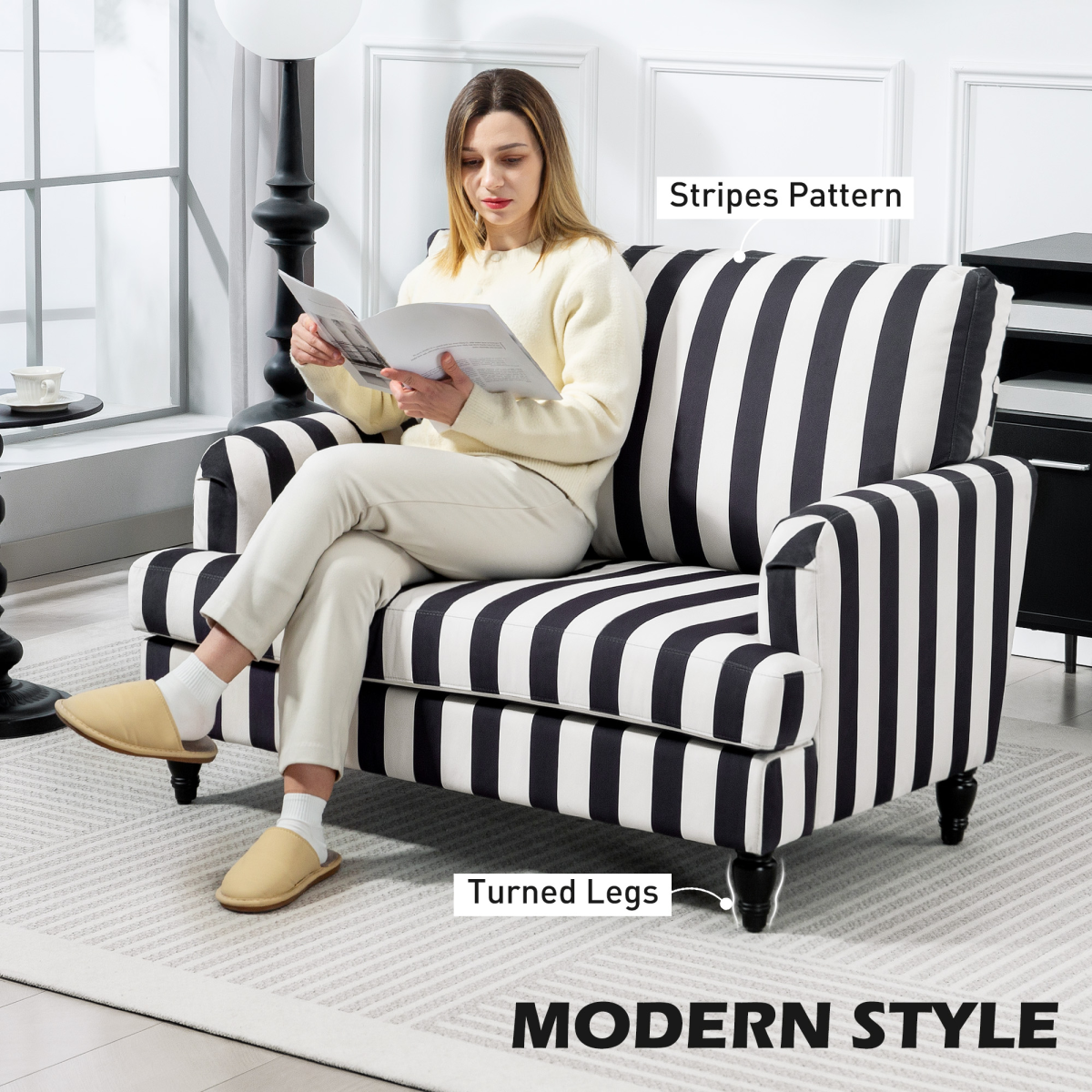 Aurora Accent Chair with Stripe, Armchair for Living Room