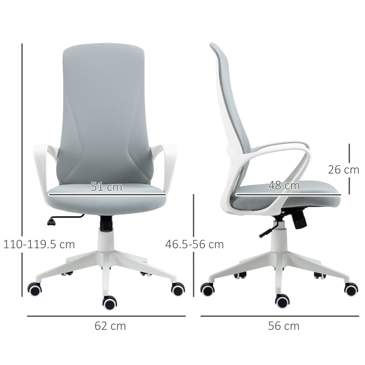 Luna High-Back Home Office Chair Height Adjustable Elastic Desk Chair Grey