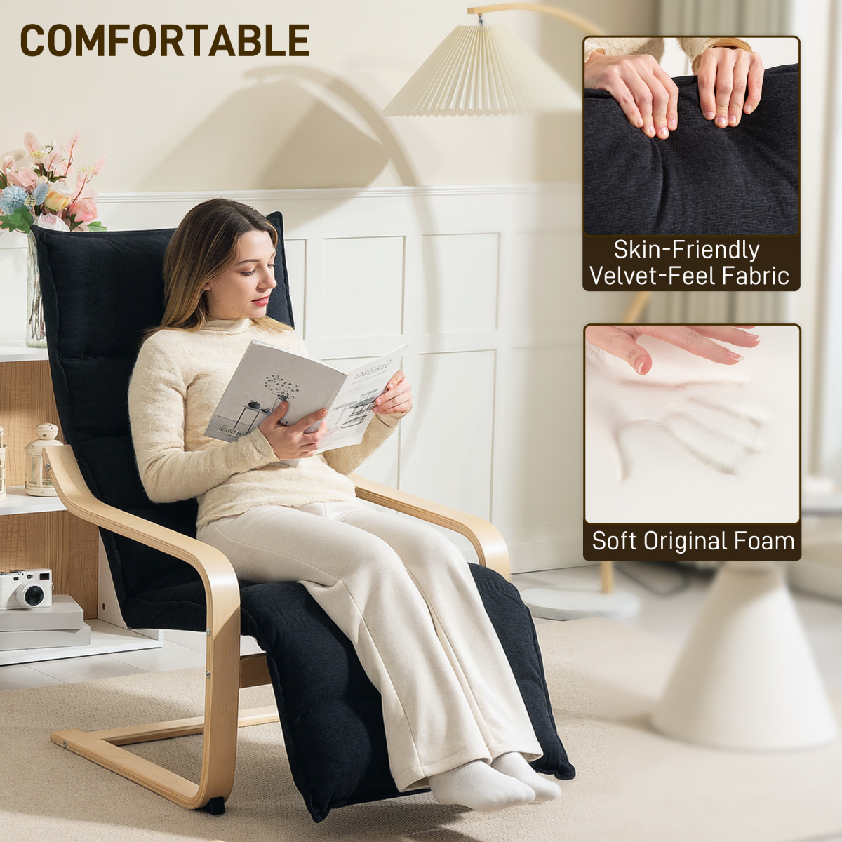 Aurora Birch Wood Lounge Chair for Living Room, Bedroom