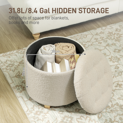 Aurora 45cm Round Ottoman with Storage, Lid, Cashmere Footstool