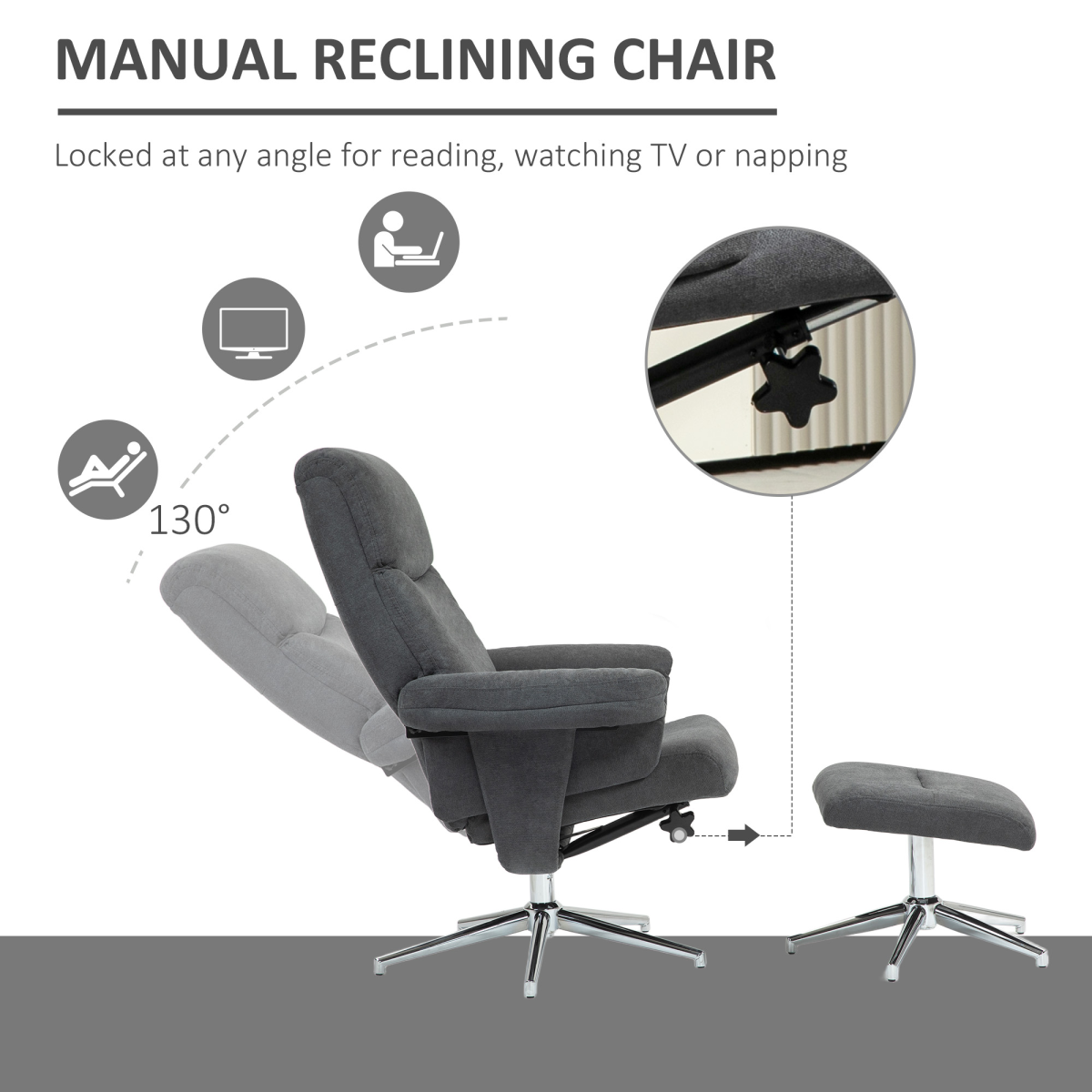 Aurora Recliner Chair with Footstool with Adjustable Back