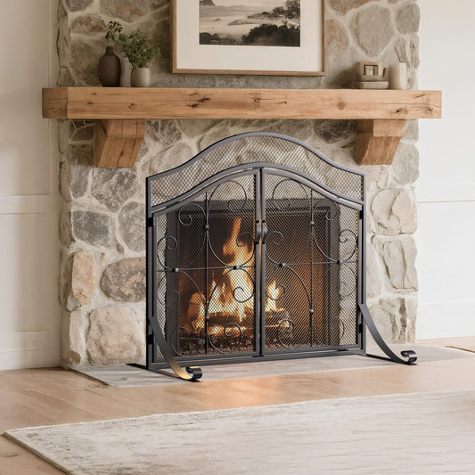 Smallbee Iron Fireplace Screen Black Powder-Coated – 90x32x78.8cm