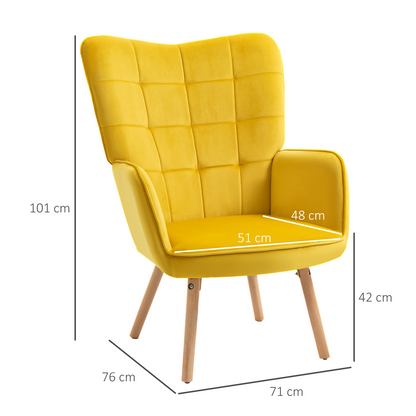 Aurora Modern Accent Chair Velvet-Touch Tufted Wingback Armchair, Yellow
