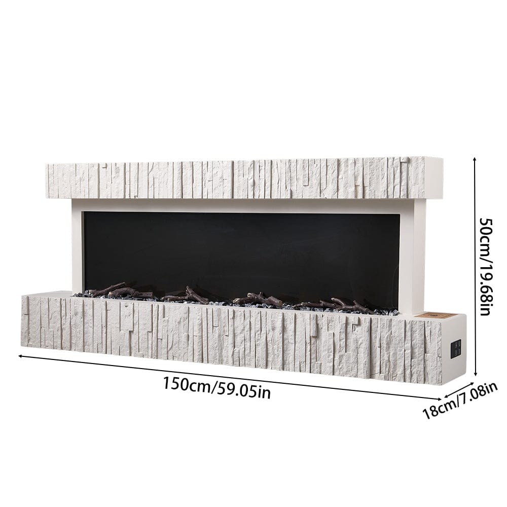 47/59 Inch Wall Mounted Electric Fireplace with Faux Stone Mantel, WiFi, Remote & LED Flames