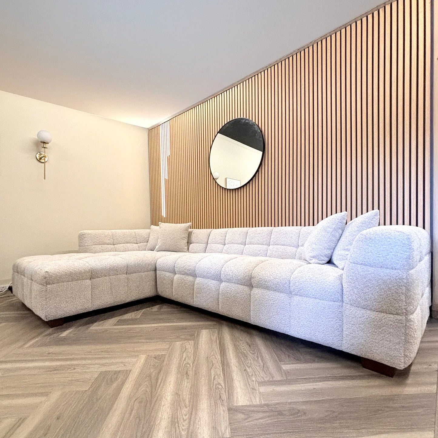 The Bubble Ivory White Boucle Fabric Left Hand Corner Tribeca Sofa