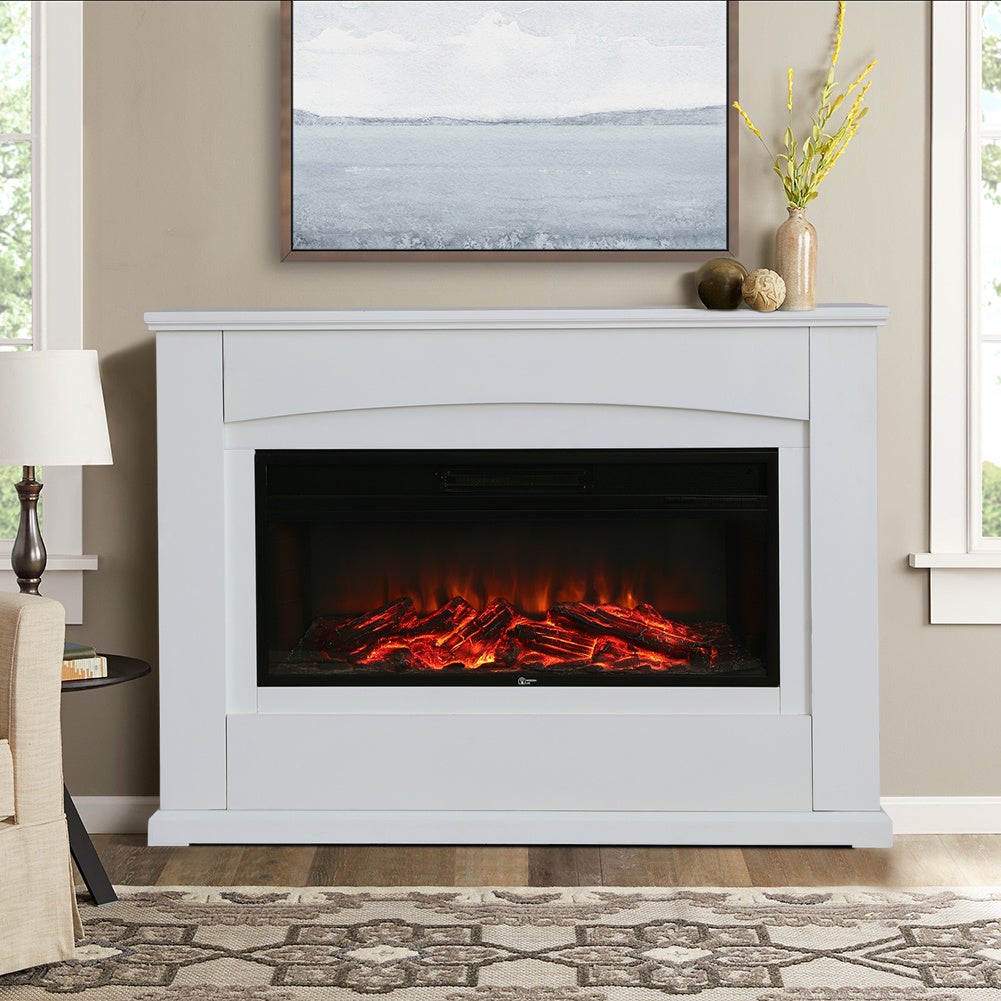 39/48 Inch White Electric Fireplace Suite 1800W with Ambient Light 1/7 LED Colours