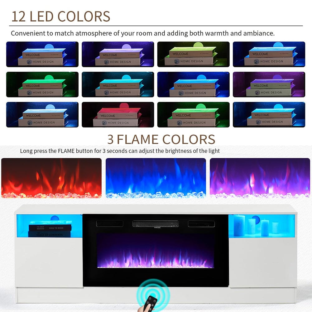 36 Inch Recessed Electric Fireplace TV Stand with Closed Storage