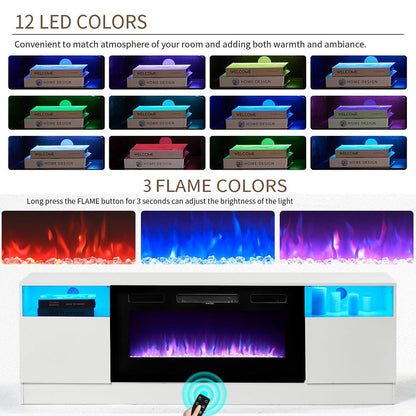 36 Inch Recessed Electric Fireplace TV Stand with Closed Storage