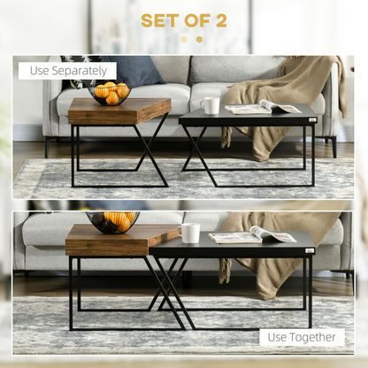 Aurora Coffee Table Set of 2, Coffee Tables with Steel Frame for Living Room