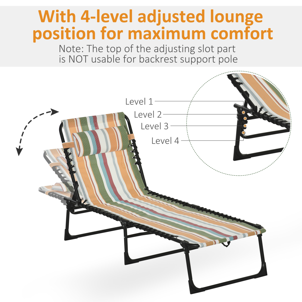 Esterno Folding Beach Chair Chaise Lounge 4 Adjustable Positions, Multicolored
