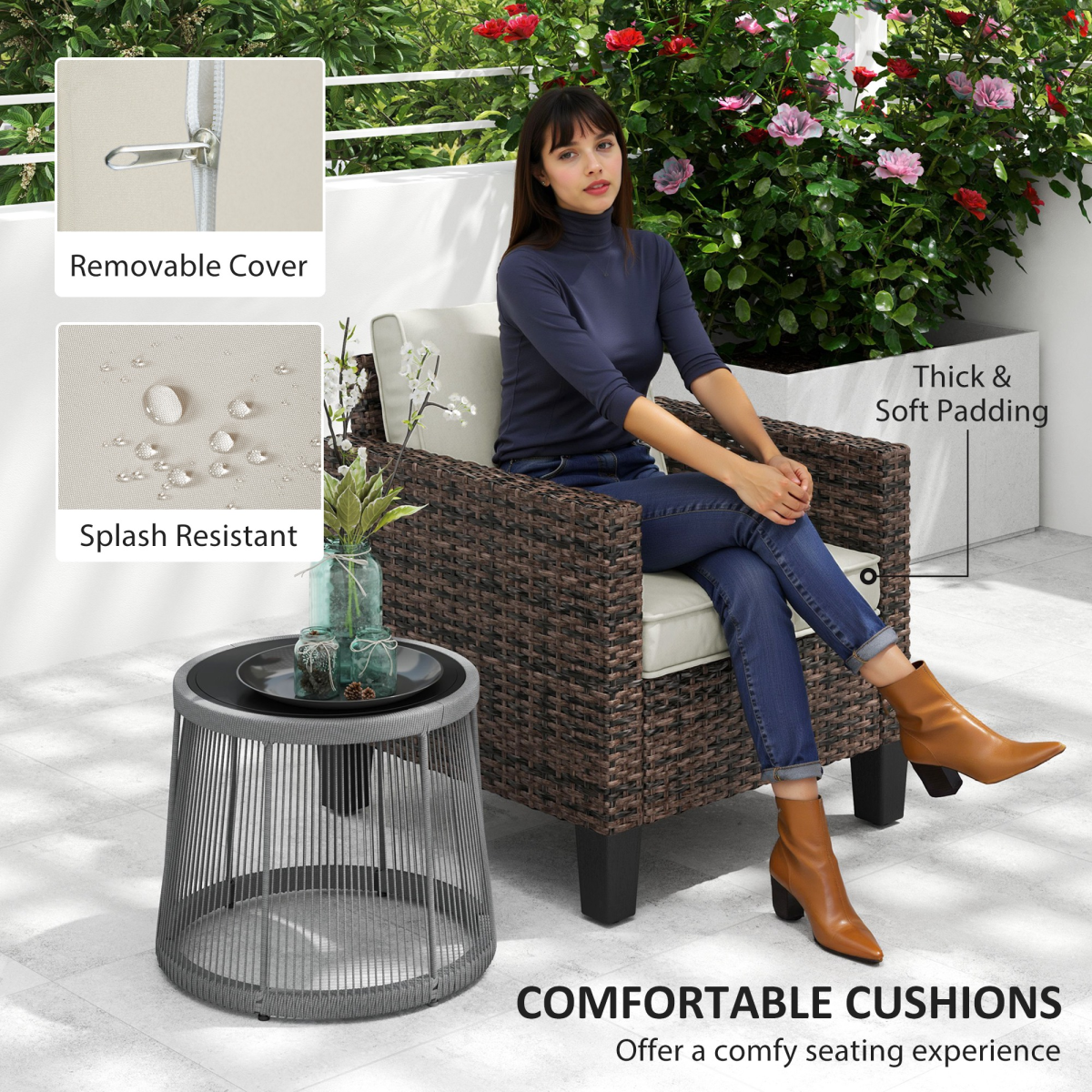 Esterno Single Rattan Chair, Garden Armchair with Cushions