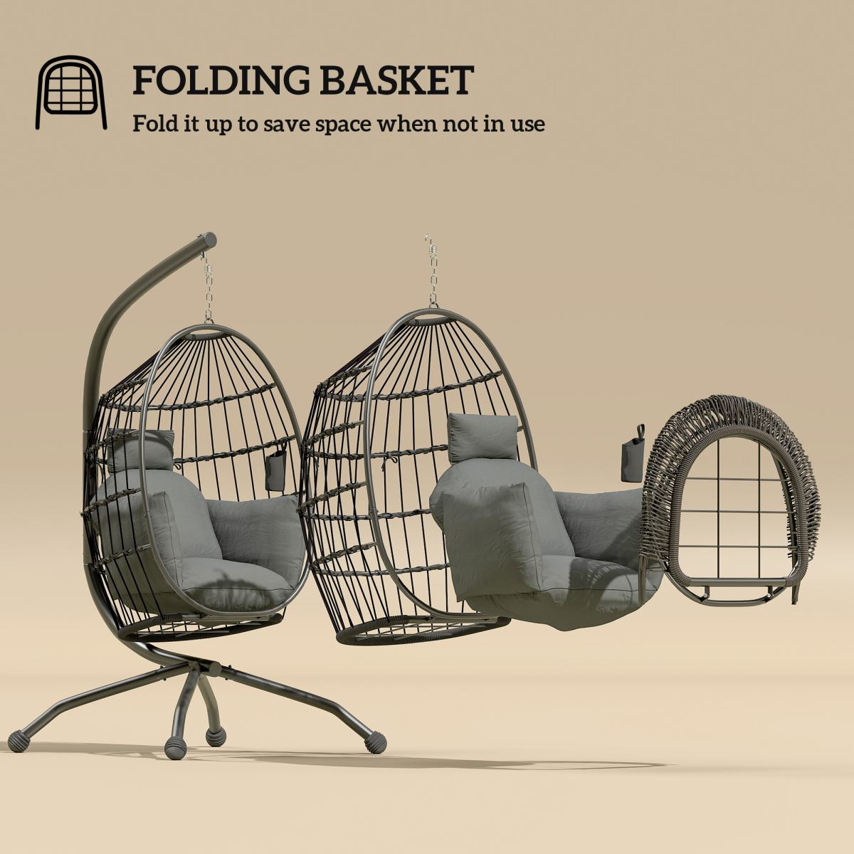 Esterno Egg Chair Outdoor Indoor Garden Swing Chair, Folding Basket