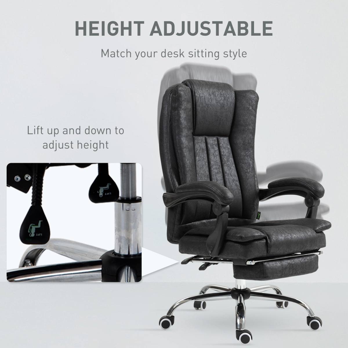 Luna Executive Office Chair Computer Desk Chair for Home w/ Footrest, Black