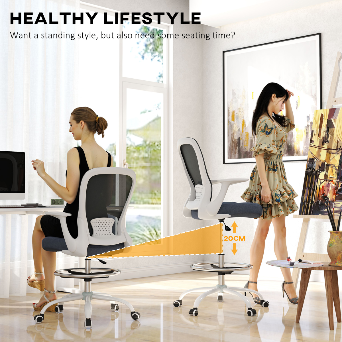 Aurora Mesh Draughtsman Chair, Ergonomic Drafting Chair