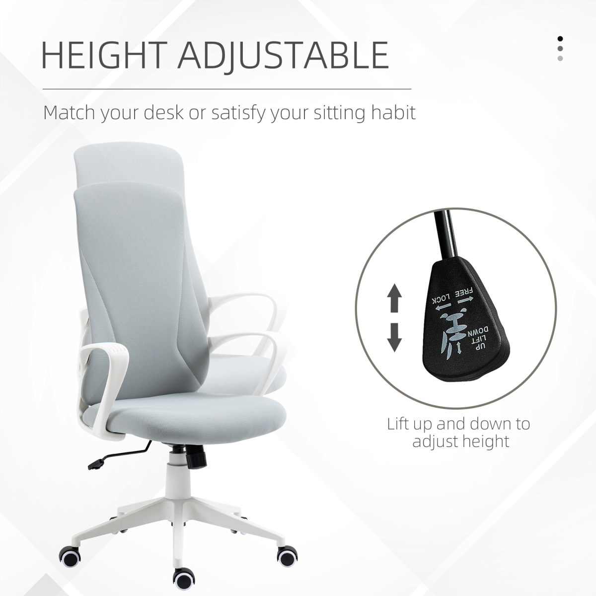 Luna High-Back Home Office Chair Height Adjustable Elastic Desk Chair Grey