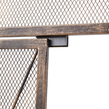 Smallbee Triple-Fold Iron Fireplace Screen Antique Copper Powder-Coated – 127x13x81cm