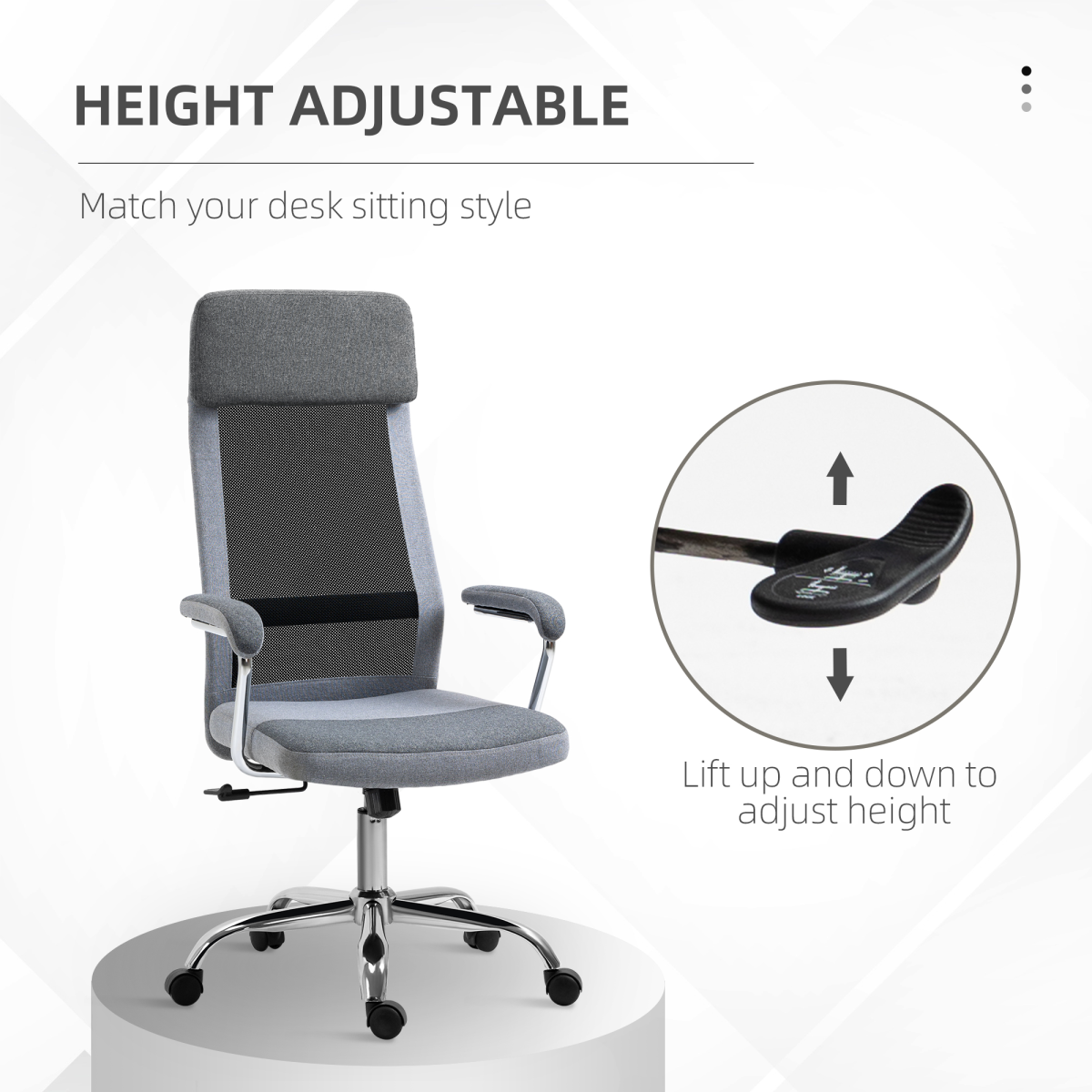 Office Chair Mesh High Back Swivel Task Home Desk Chair w/ Arm, Grey  Luna