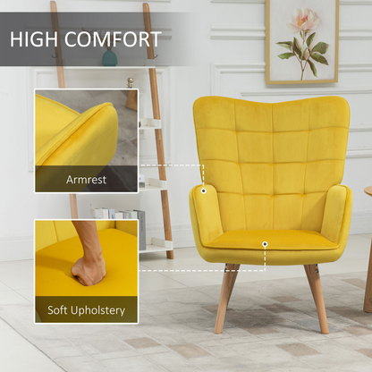Aurora Modern Accent Chair Velvet-Touch Tufted Wingback Armchair, Yellow