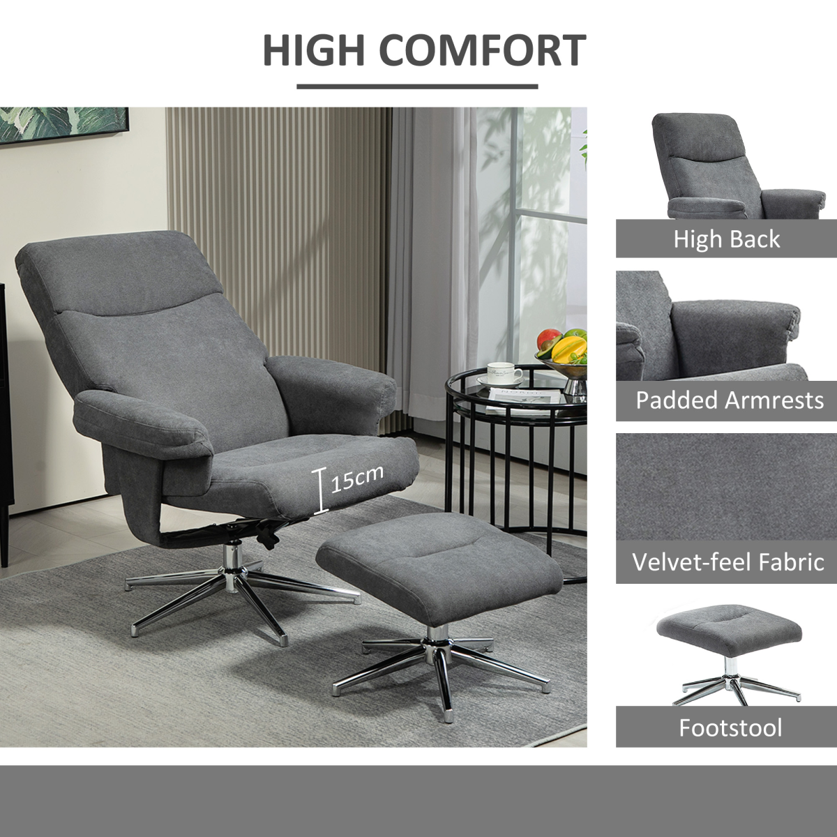Aurora Recliner Chair with Footstool with Adjustable Back