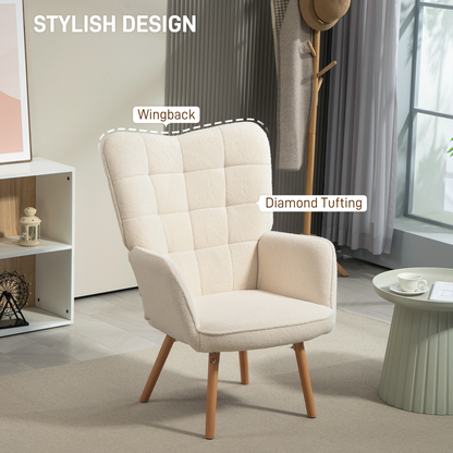 Aurora Upholstered Tufted Wingback Armchair with Seat Padding, Cream White