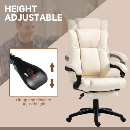 Luna Executive Home Office Chair High Back Recliner, with Foot Rest, Cream