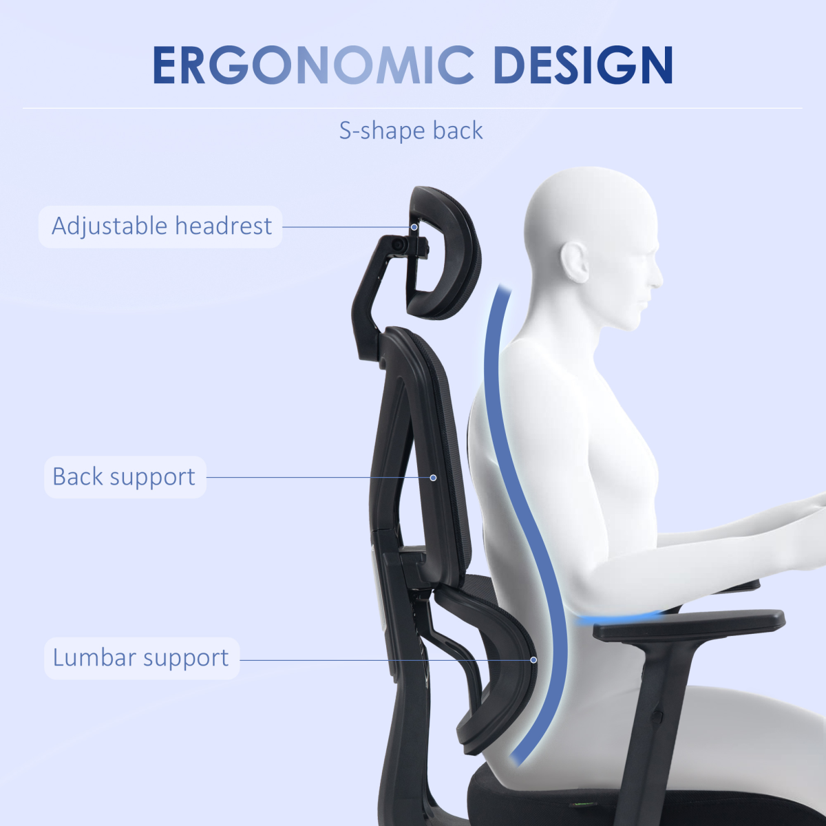Luna Mesh Office Chair Swivel Desk Chair w/ Adjustable Height Headrest Black
