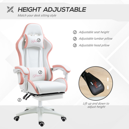 Luna Racing Style Gaming Chair with Reclining Function Footrest, Pink