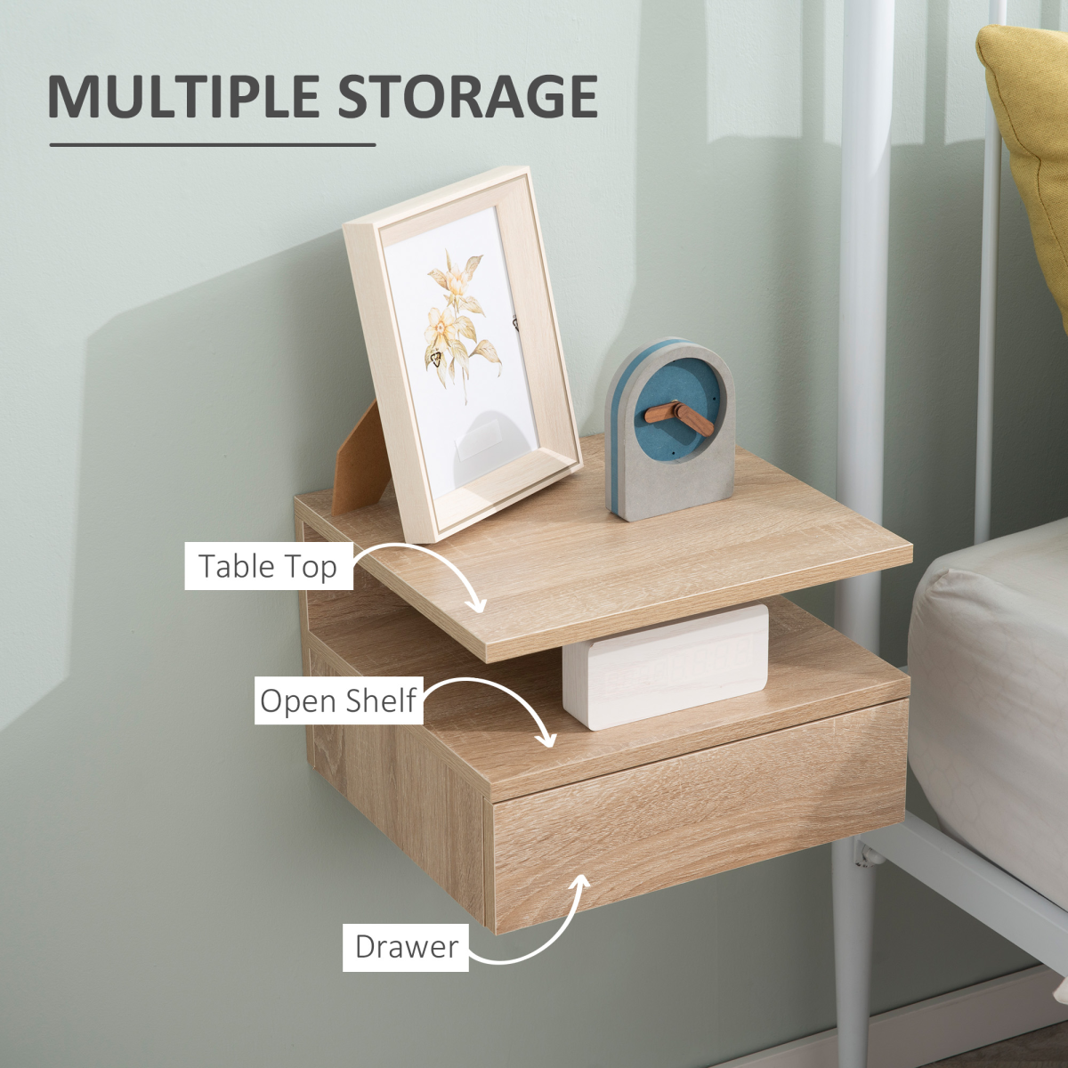 Aurora Nightstand Set of 2, Wall Mounted Bedside Cabinet