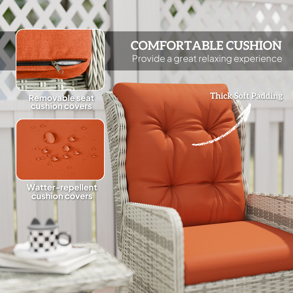 Esterno Recliner Rattan Garden Furniture w/ Two-tier Table, Orange