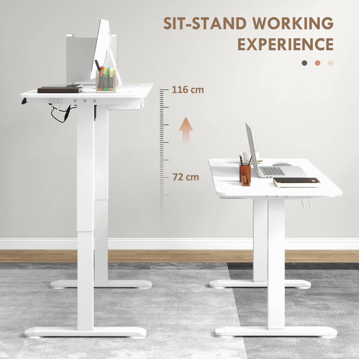 Luna Adjustable Desk, Electric Standing Desk for Home Office, White