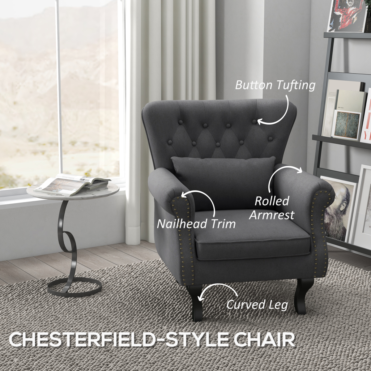 Aurora Vintage Armchair Wingback Accent Chair with Naihead Trim Dark Grey