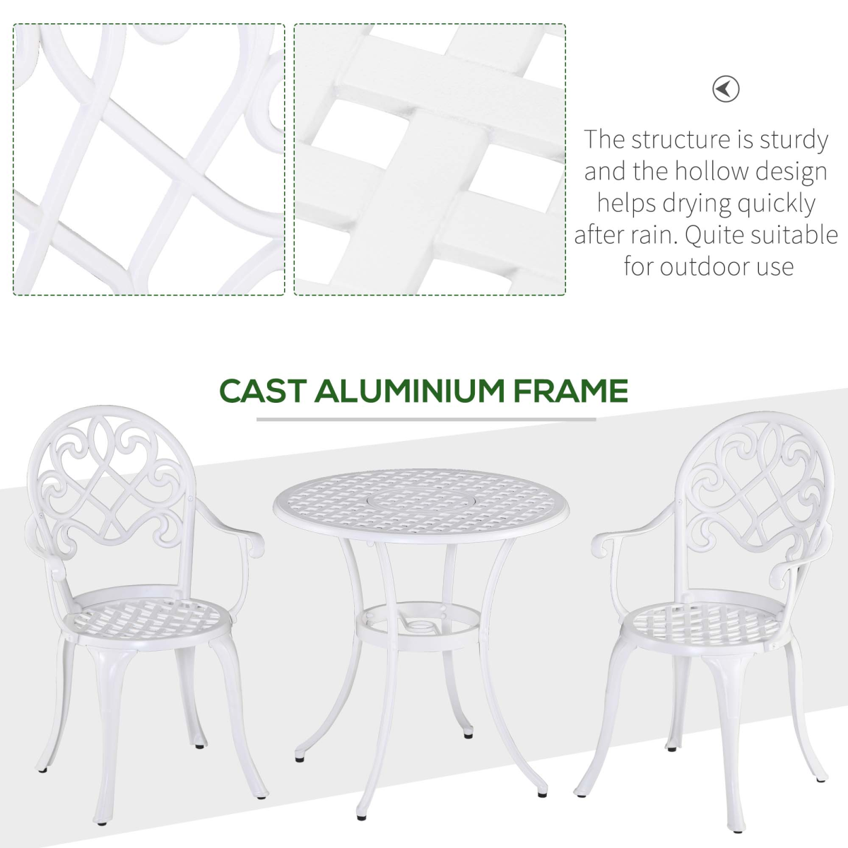 Esterno 3PCs Bistro Set,  Aluminium Garden Table and Chairs