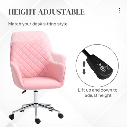 Luna Home Office Chair Leather-Feel Fabric Swivel Chair with Armrests Pink