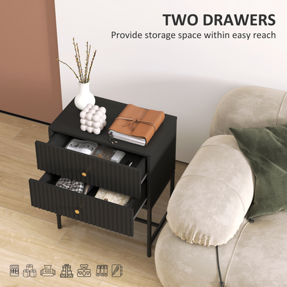 Aurora Modern Bedside Table with 2 Drawers for Bedroom