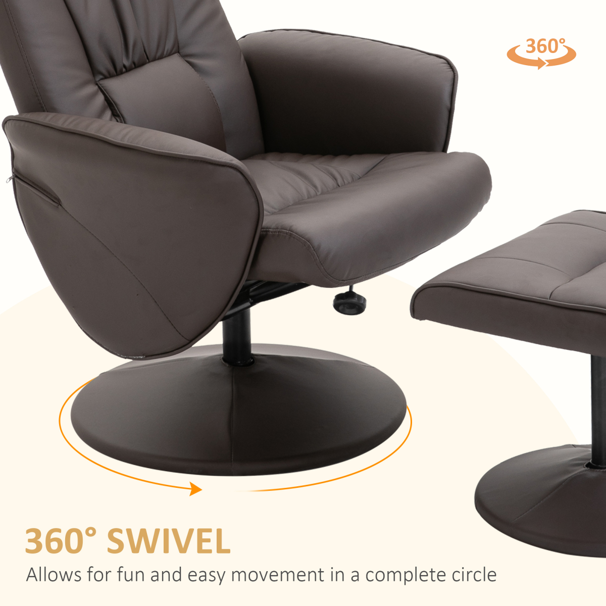 Aurora PU Leather Armchair and Footrest Swivel Recliner w/ Ottoman