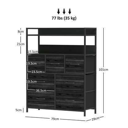 Aurora Bedroom Chest of Drawers 7 Drawer Dresser w/ Shelves